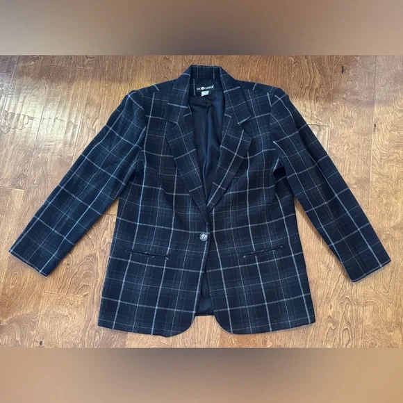 Vintage Sag Harbor Checkered Blazer – Black Wool Jacket, Women’s 12 - Picture 5 of 6